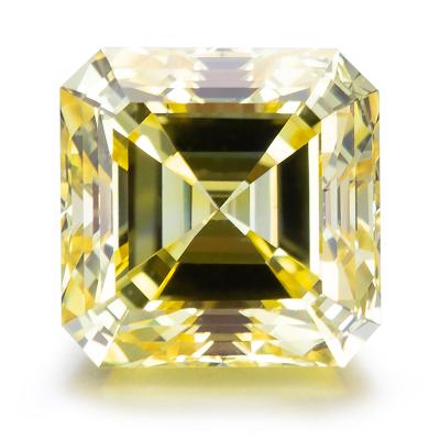 China Fancy Messi Jewelry Asscher Cut Diamond 1ct Vivid Yellow VVS VS HPHT Diamond Round Brilliant Cut Developed by Yellow Lab for sale