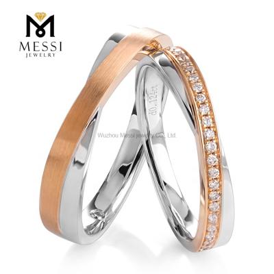 China Messi Jewelry TRENDY Diamond Rings in 18k White and ROS Gold Couple Rings Cross Bands Wedding Engagement Rings for sale