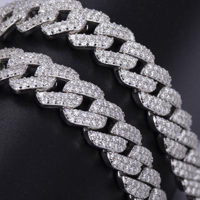 China Hiphop Hip Hop Jewelry Necklace 20inch 925 Sterling Silver Two Row Moissanite Cuban Link Chain for sale