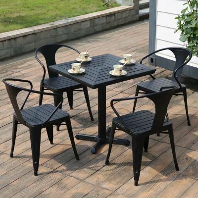 China Weather Outdoor Furniture Black Dining Table Sets Metal Table And Chair And Chairs Coffee Table Set Hot On Sale for sale