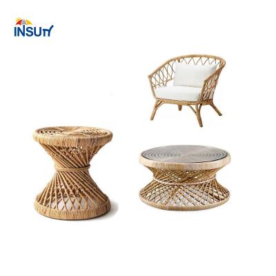 China Outdoor Weather Furniture Indoor Rattan Wicker Dining Table Rattan Doll Chair And Chair Rattan Cafe Chair for sale