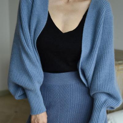 China Autumn And Winter Women Cashmere Tops Silhouette Lantern Sleeve Casual Style Loose Solid Cashmere Cardigan Anti-wrinkle for sale