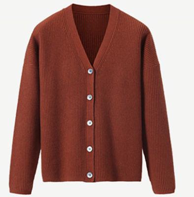 China Anti-Shrink Deep V Neck Ribbed Cardigan Sweater Cashmere Wool Sweater for sale