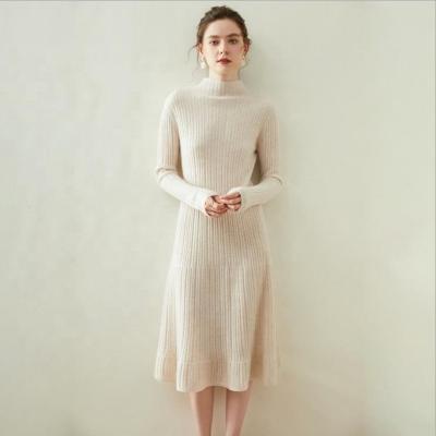 China Autumn And Winter Anti-wrinkle Cashmere V-Neck Dress Length Slim Fit Knitted Wool Based Skirt Long for sale