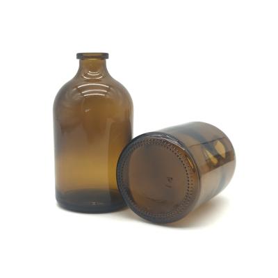 China 100ml Pharmaceutical Amber Injection Molds Pharmaceutical Glass Vials Bottle With Rubber And Aluminum Cap for sale