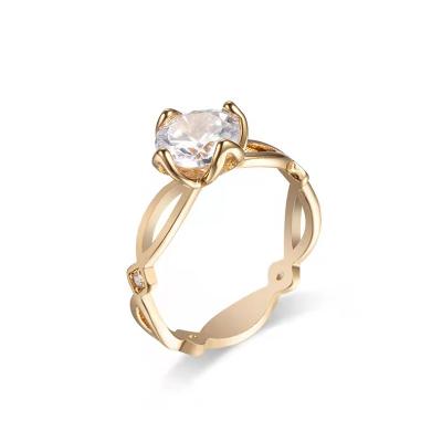 China New 14K PUNK Gold Plated Irregular Concave-Convex Cavity Out Of Lotus Set Diamond Ring Simple INS Female Ring for sale