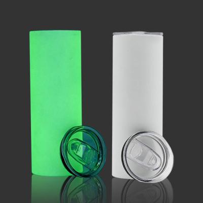 China US Warehouse Disposable Sublimation 20 oz Glow In The Dark Double Wall Coffee Green Blue Purple Bright Straight Lean Slim Tumbler for sale