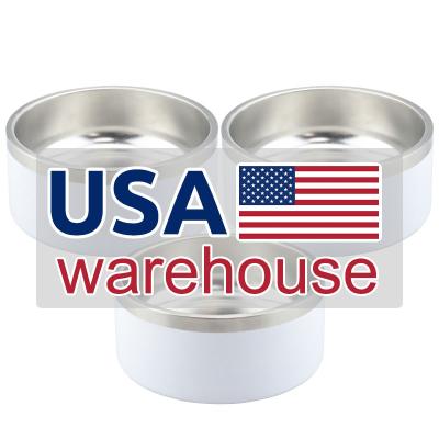 China Sustainable 32 Oz White Empty USA Warehouse Double Wall Custom Insulated Stainless Steel Round Ceramic Dog Bowl for sale