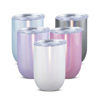 China Hot Sale 12oz Disposable Stainless Steel Double Wall Slid White Lid Sublimation Glitter Wine Tumbler for sale