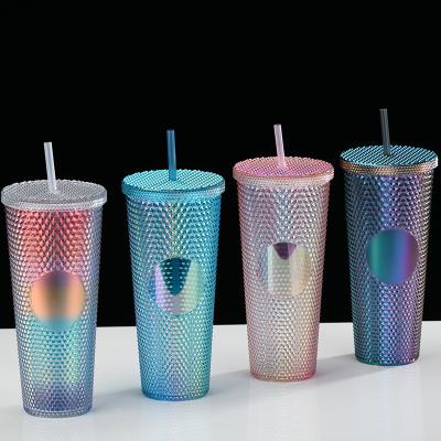 China Durable Plastic Durian Glitter Matte Holographic Tumbler 24oz Studded Cold Glitter Mug Tumbler for sale