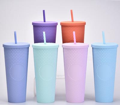 China 2021 Summer Sustainable 24oz Colorful Matte Studded Reusable Cold Plastic Tumbler Cups With Lid And Straw for sale