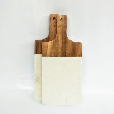 China Sustainable Wood and White Marble Chopper and Cutting Countertop Block Cheese Board and Knife Set for sale