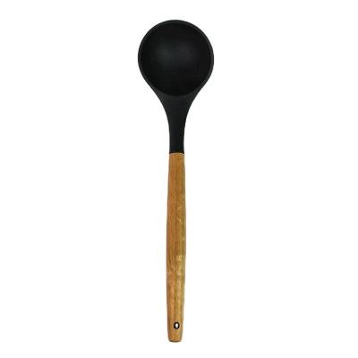 China Viable in Stock Wooden Handle with Soup Laddle, Large Size Silicone Laddle for Nonstick Cookware for sale