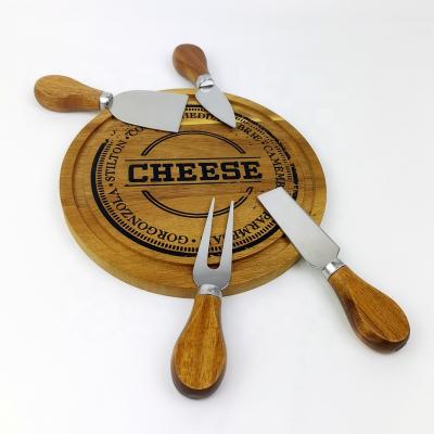 China Sustainable Acacia Wood Cheese Board and Knife Set 5pcs Cheese Knife Set for Gift and Kitchen Accessories for sale