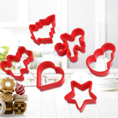 China Sustainable Plastic 6pcs Cookie Cutter Set with Christmas Tree Gingerbread Man Heart Shape and Ect Xmas Gift for Baking Tools for sale