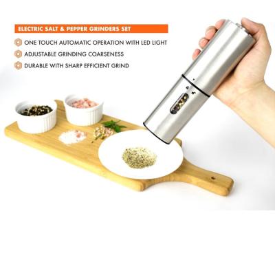 China Sustainable Electric Battery Operated Grinder Kitchen Stainless Steel Salt Pepper Mill Machine With Led Light for sale