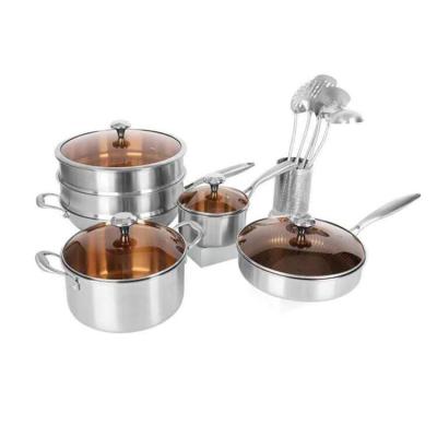 China 15pcs Stainless Steel Pot Sustainable Aluminum Cookware Set Cooking Pot Set Cookware Set with Stainless Steel Shovel for sale