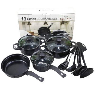 China Factory cheap price viable 13 pieces kitchen housewares iron non stick kitchen pots and pans cookware sets for sale