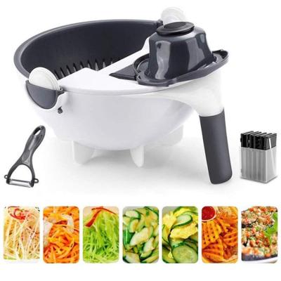 China Viable Multi-Function New Round Manual Vegetable Cutter Slicer 9 in 1 Fruit Vegetable Cutter with Hand Razor for sale