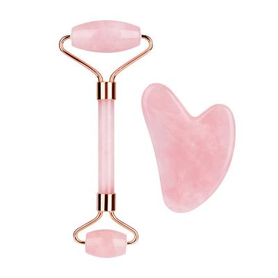 China Jade Roller Facial Guasha Set Beauty Roller Skin Care Machine Rose Quartz Massager for Face Eyes Neck Body Muscle Relaxation for sale