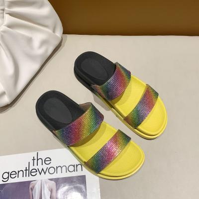 China CUSHIONING lastes design women's slippers rainbow hot sale shiny girl nude slipper beach massage slippers for sale