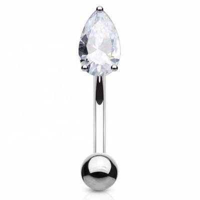 China FASHIONABLE Teardrop CZ Gem Curved Eyebrow Ring Barbell Stainless Steel Fork Set for sale