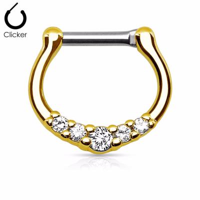 China New FASHIONABLE Steel CZ Surgical Fork Set Five Gem Paved Septum Ring Body Piercing Jewelry for sale