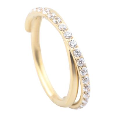 China BOHEMIA 14K F136 Gold Plated CZ Titanium Paved Tornado Hinged Segment Ring Body Piercing Jewelry Double Layer for sale