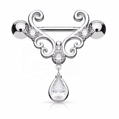 China Filigree Vintage Heart with Teardrop Nipple Rings Shields Piercing Jewelry for sale