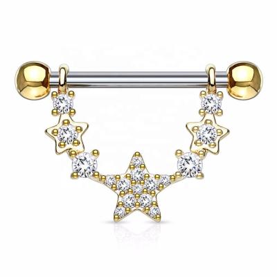 China TRENDY CZ Paved Linked Stars Nipple Shield Piercing for sale