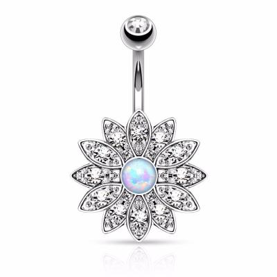 China Attractive 316L Stainless Steel Belly Button Rings With Opal In The Middle for sale