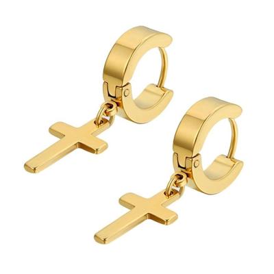 China TRENDY Gold Plated Stainless Steel Dangle Cross Circle Earrings for sale