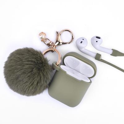 China For Earphone Silicone Earphone Case Anti-fall Protect Earbuds Easy To Carry Wireless Headset Cover Plush Ball Key Chain for sale