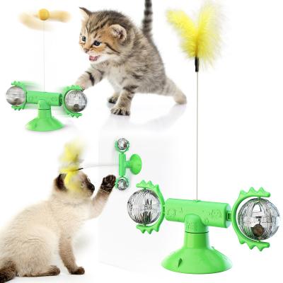 China 2022 ABS Viable Pet Cat Toy Windmill Wheel Feather Tickle Cat Stick Teaser Pet Toy for sale