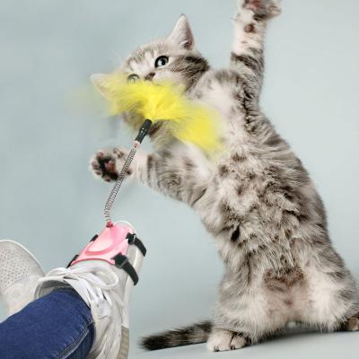 China Viable Toy Cat Toy Wholesale Creative Retractable Teaser Interactive Cat Stick Foot Game Feather Cat for sale