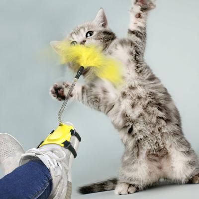 China New Viable Foot Tied Spring Funny Cat Toys Stick Relax Play Interactive Kitten Kitty Cat Teaser Pet Toys Feather Toy High Elastic for sale