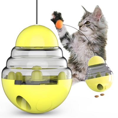 China Sustainable Interactive Cat Food Dispensing Toys Ball Tumbler For Cats Playing Cat Stick Toy Ball for sale