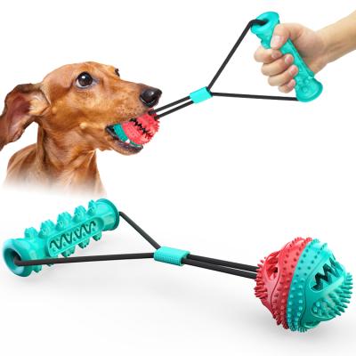 China Stocked Dispensing Rubber Dog Tug Rope Toy Chewing Ball Double Tooth-cleaning Suction Food Cup Multifunctional Self-Interactive Play for sale