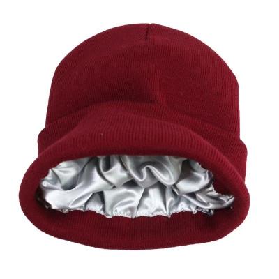 China COMMON Fall/Winter Knitted Hat Solid Color Winter Knitted Hat Custom Satin Striping Beanie Knitted Hat For Men And Women for sale