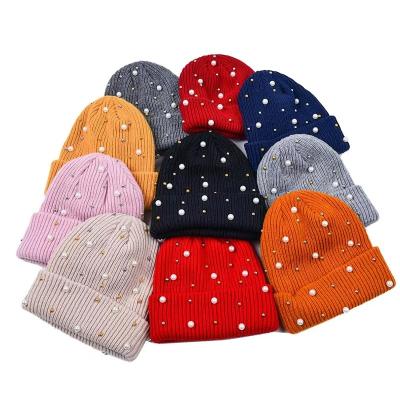 China New COMMON Wholesale Autumn And Winter Flash Pearl Knitted Hat Outdoor Fashion Knitted Beanie Cap for sale