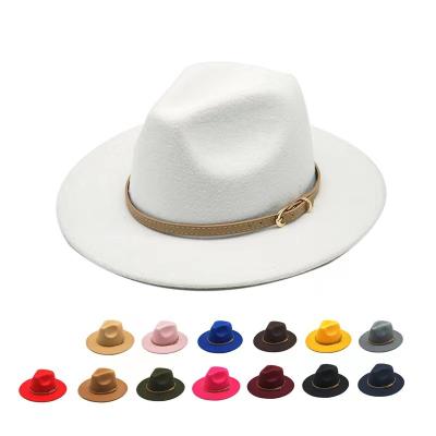 China Lady Woolen Hat Classic Euramerican Women's Autumn Winter Wind New Style British Image Khaki Fedora Hat Belt for sale