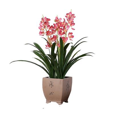 China High Lifelike 80cm Artificial Cymbidium Fabric Flowers House Table Decoration for sale