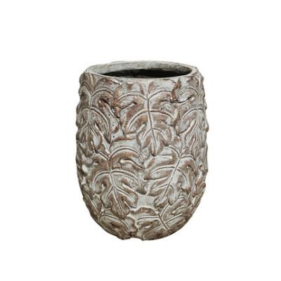 China 48cm Mystery Patterned Cement Pot Artificial Plant Accessories for sale