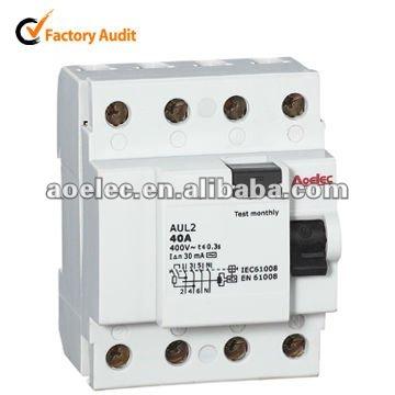 China PA66 PA66 AUL2 4P Current AC Type Residual / 30ma RCCB Circuit Breaker for sale