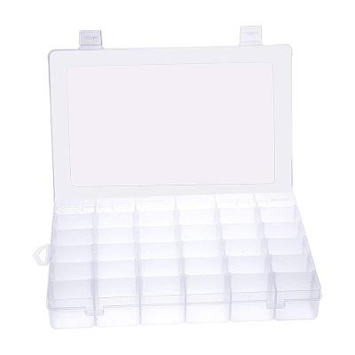 China Sustainable 36 Grids Clear Plastic Jewelry Box Storage Container Organizer With Removable Dividers for sale