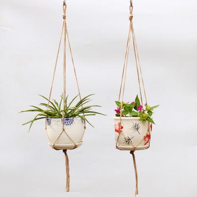 China 90cm Vintage Knotted Hemp Rope Planter Flower Pot Arming Rope Handmade Braided Macrame Plant Hanger Vintage Knotted Garden Hanging Decoration for sale