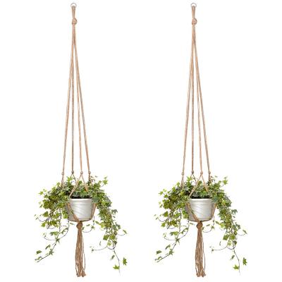 China Pure Handmade Hanging Hemp Rope Flower Pot Basket Hand Weaving For Place Home Furniture And Balcony Garden for sale