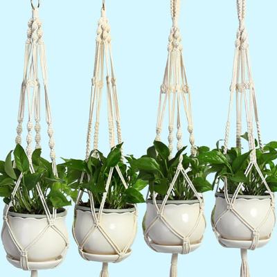 China Factory New Handmade Braided Hanger Macrame Planter Craft Rope Cotton Hanging Planter Basket for sale