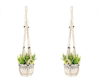 China Plant Hanger Macrame Basket Cotton Rope 4 Indoor Indoor Outdoor Hanging Foldable Decorative Plant Hanger / Eco-Friendly Plant Hanger for sale