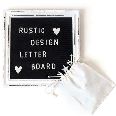 China Black China Felt Letter Board with Rustic Frame - 10x10 Inch Antique Message Board with Wood Stand and 340 Changeable Characters for sale